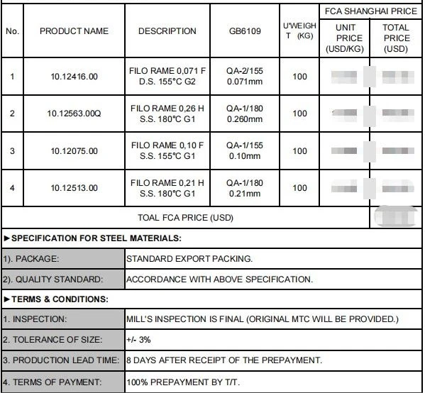 proforma invoice for 400kg GB6109 copper wire proforma invoice for 400kg GB6109 copper wire